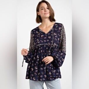 Easel Navy Floral Women's Top